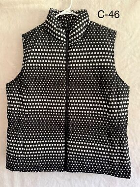 Talbots Black & White Polka Dot Quilted Vest